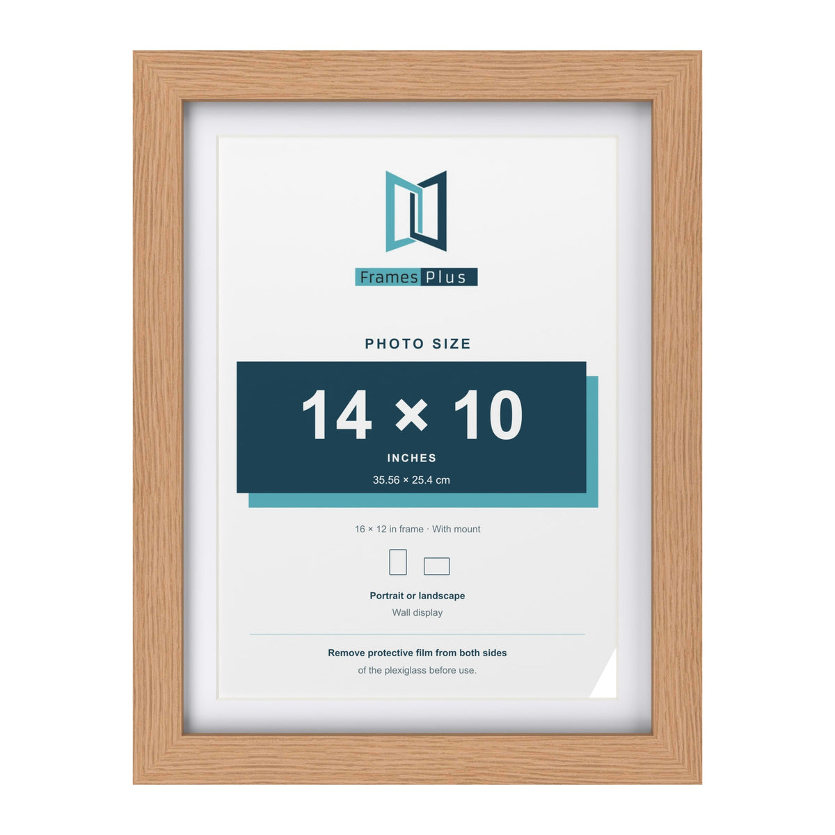 Classic Oak 16 x 12 inch picture frame with a white mount for a 14 x 10 inch photo