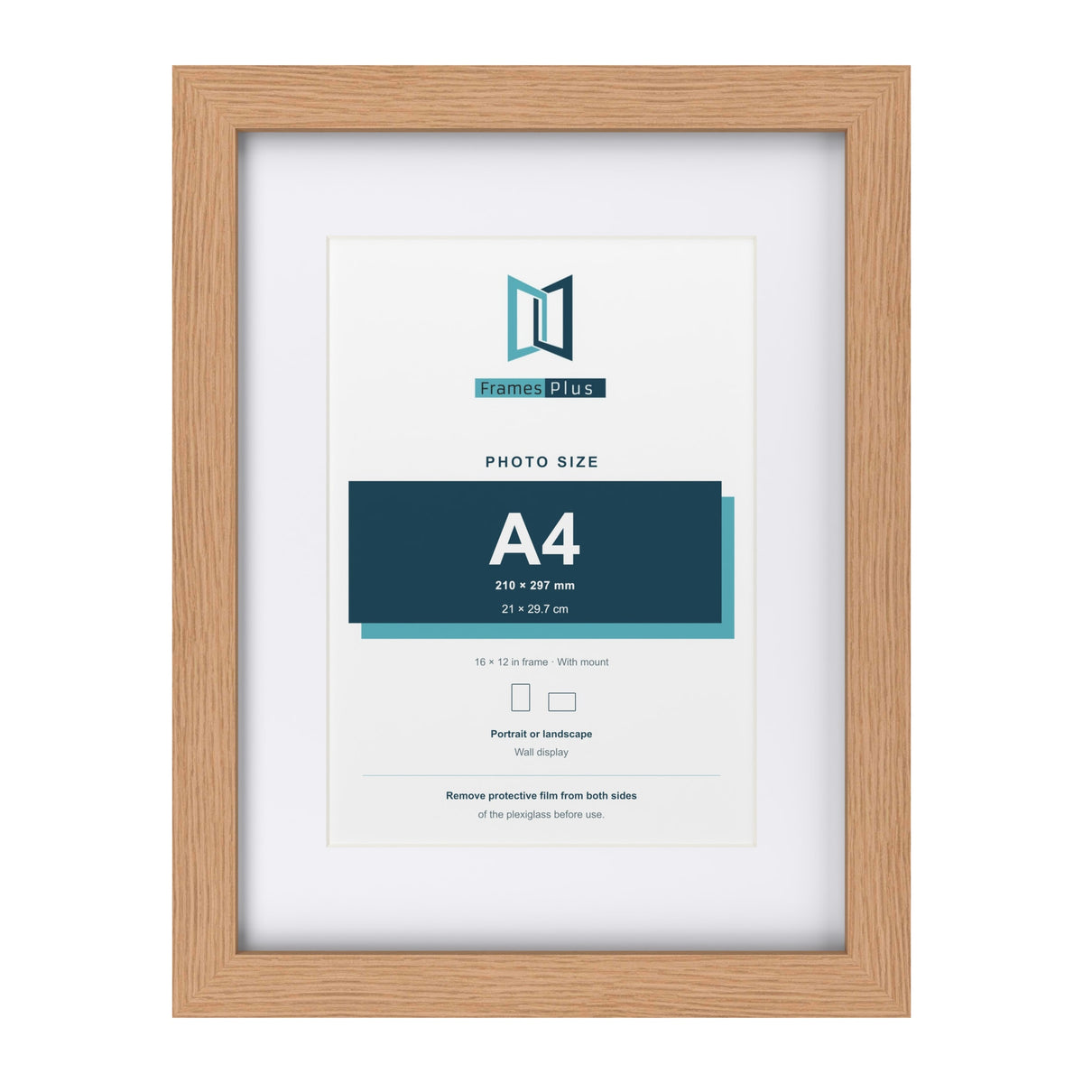 Classic Oak 16 x 12 inch picture frame with a white mount for an A4 photo