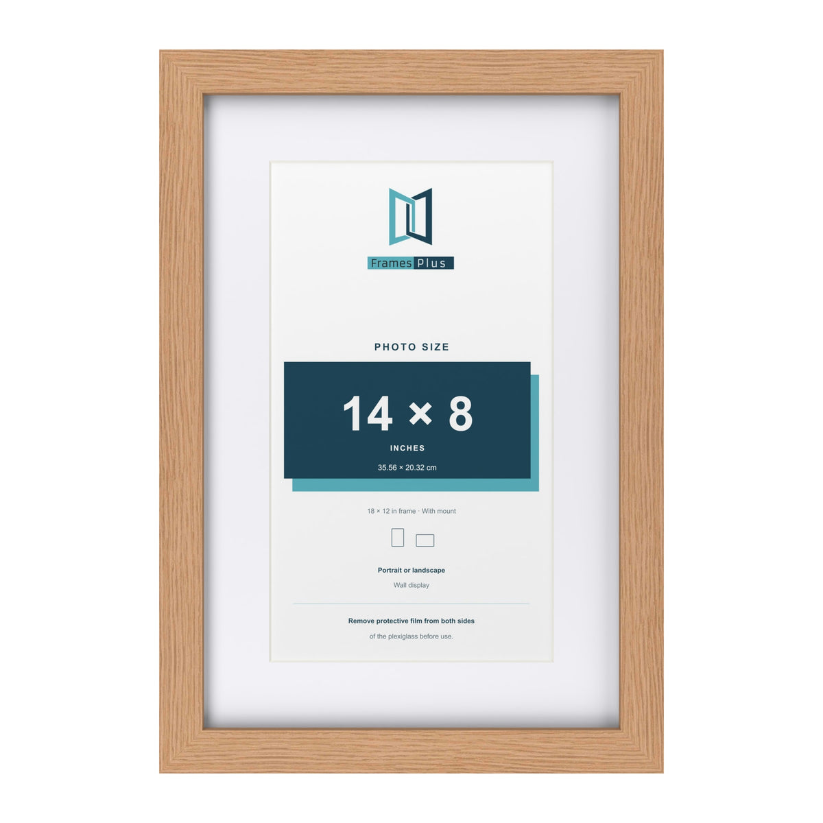 Classic Oak 18 x 12 inch picture frame with a white mount for a 14 x 8 inch photo