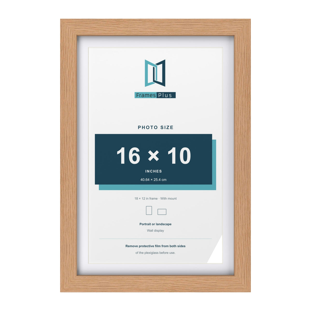 Classic Oak 18 x 12 inch picture frame with a white mount for a 16 x 10 inch photo
