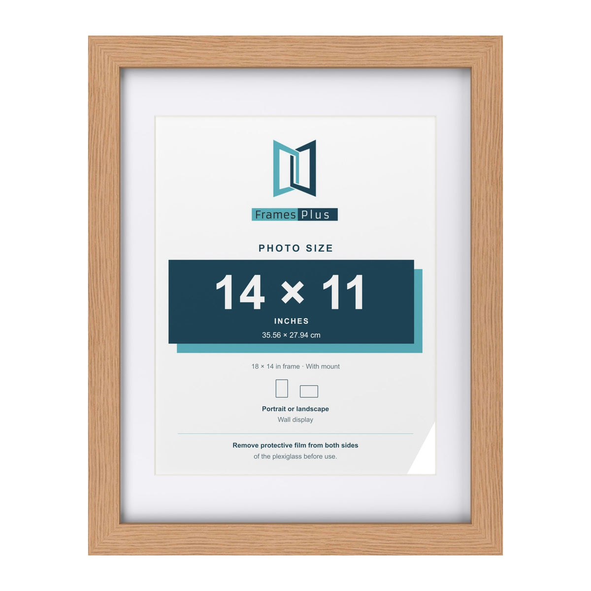 Classic Oak 18 x 14 inch picture frame with a white mount for a 14 x 11 inch photo