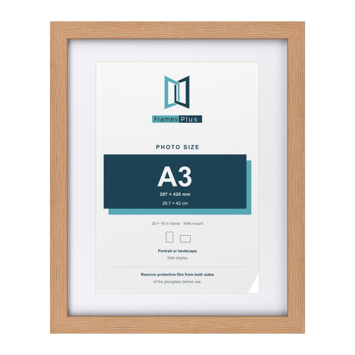 Classic Oak 20 x 16 inch picture frame with a white mount for an A3 photo