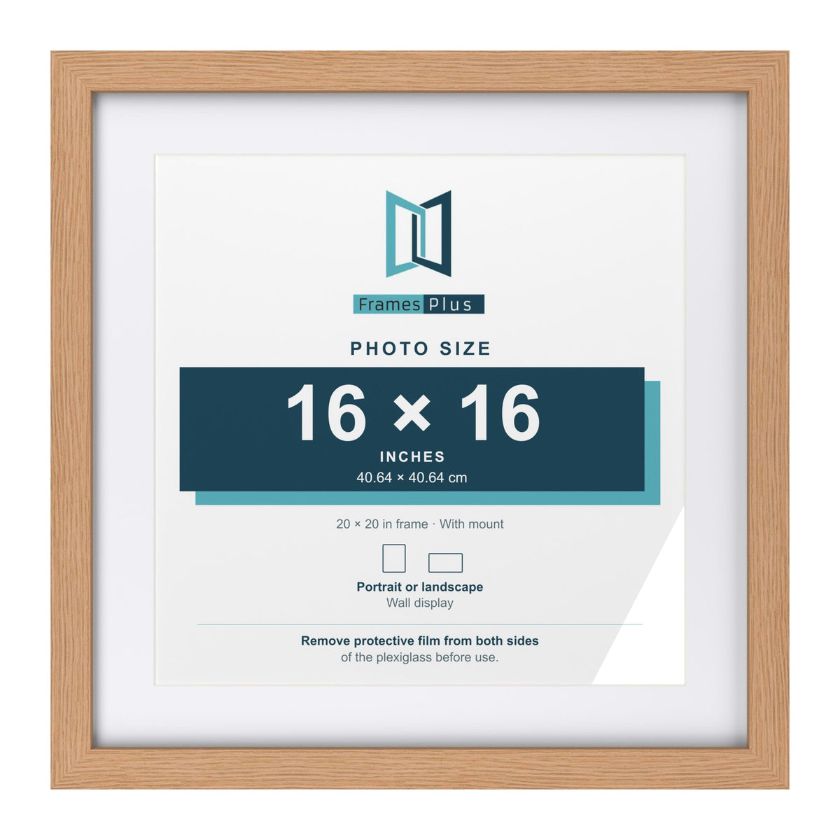 Classic Oak 20 x 20 inch picture frame with a white mount for a 16 x 16 inch photo
