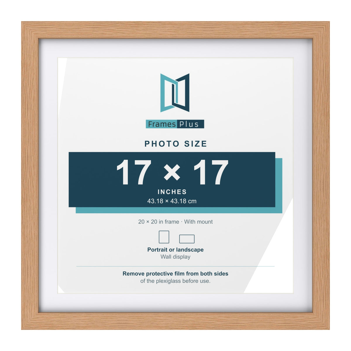 Classic Oak 20 x 20 inch picture frame with a white mount for a 17 x 17 inch photo