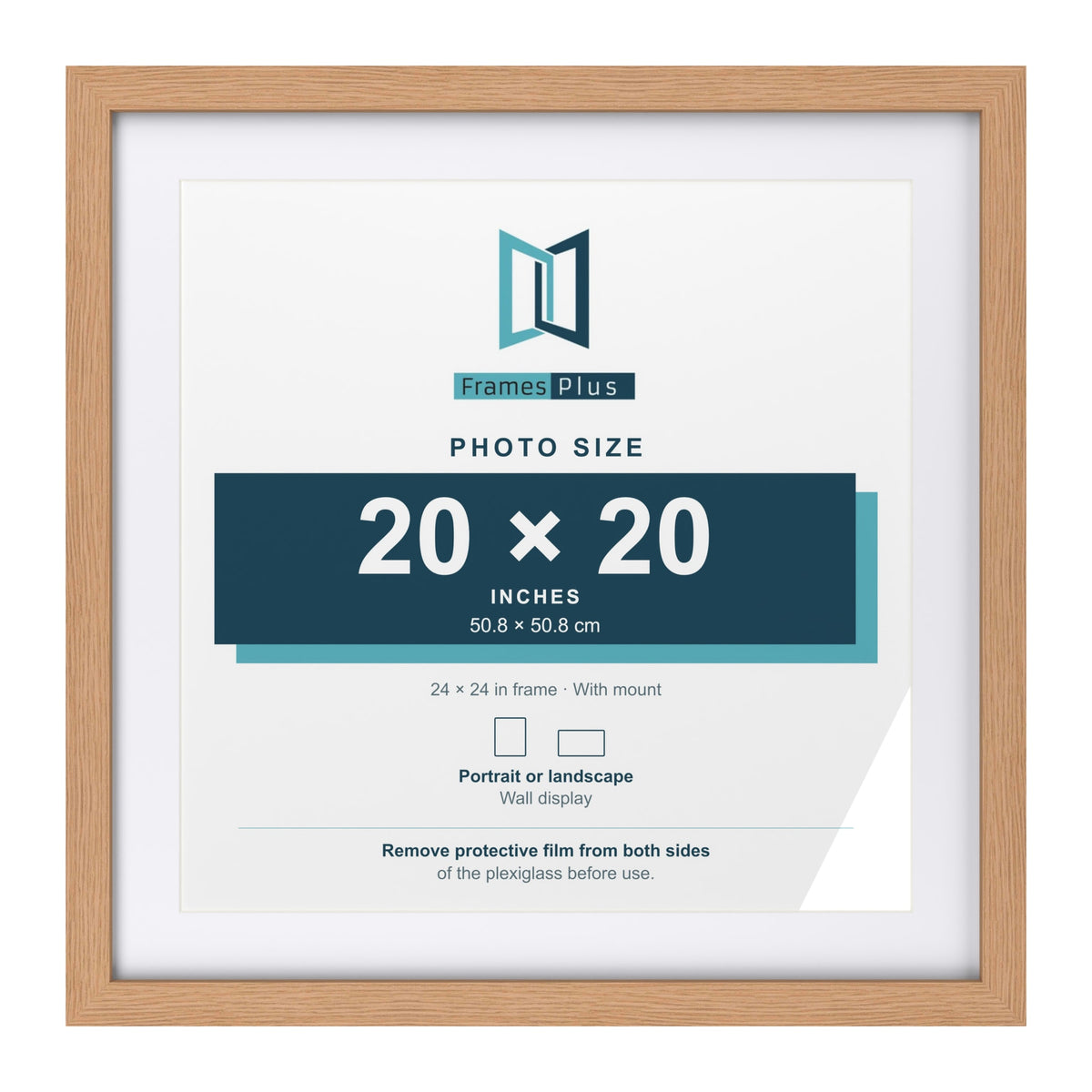 Classic Oak 24 x 24 inch picture frame with a white mount for a 20 x 20 inch photo