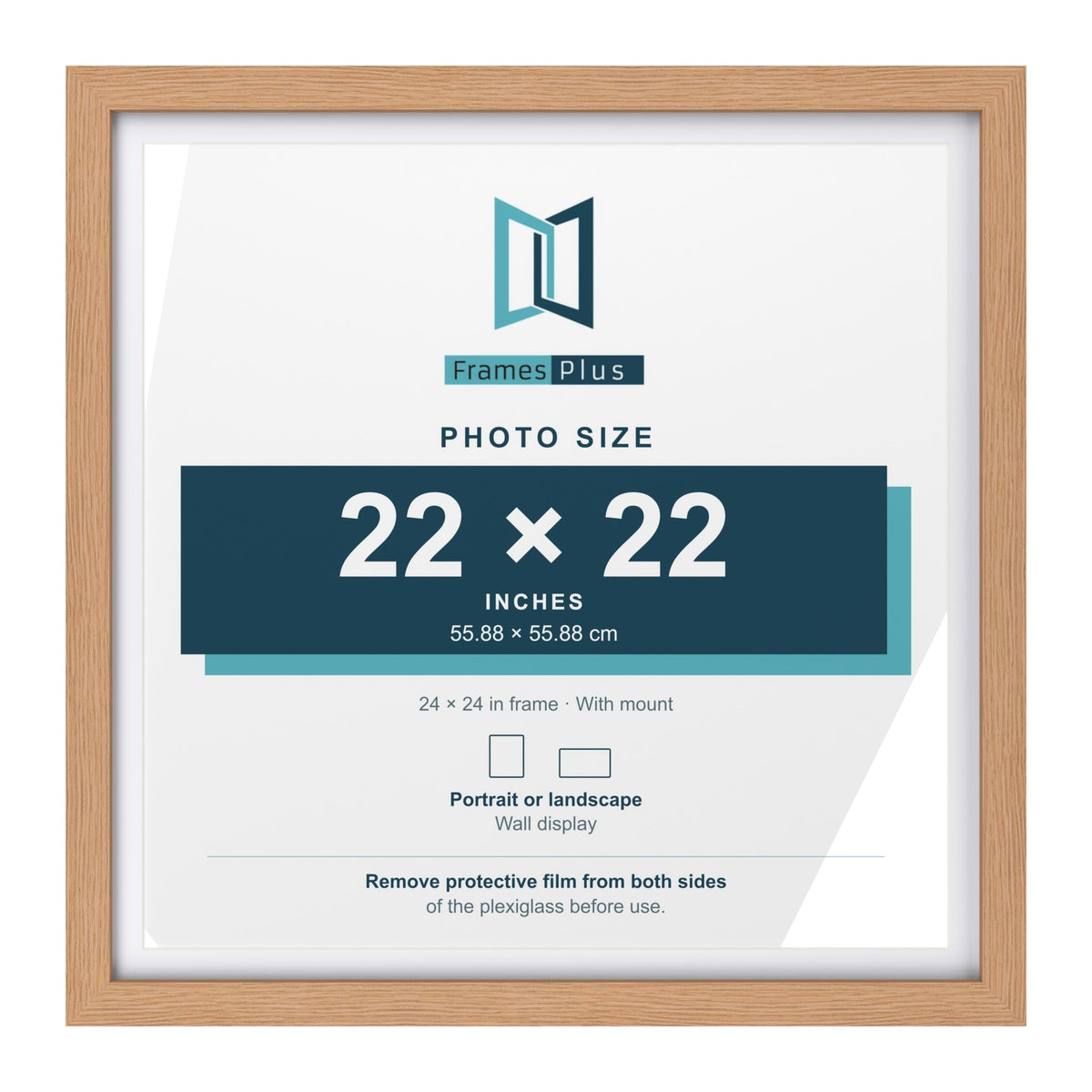 Classic Oak 24 x 24 inch picture frame with a white mount for a 22 x 22 inch photo