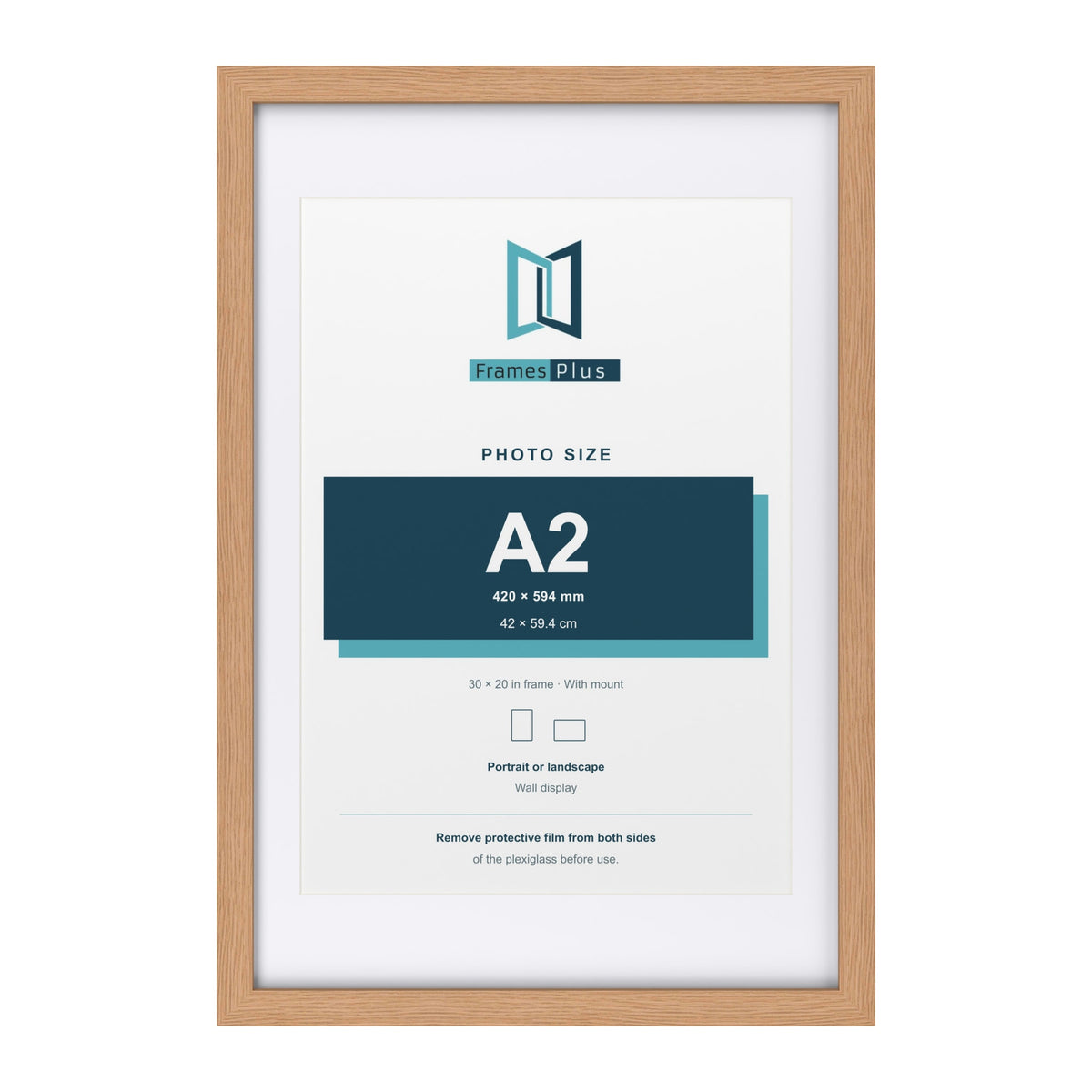 Classic Oak 30 x 20 inch picture frame with a white mount for an A2 photo