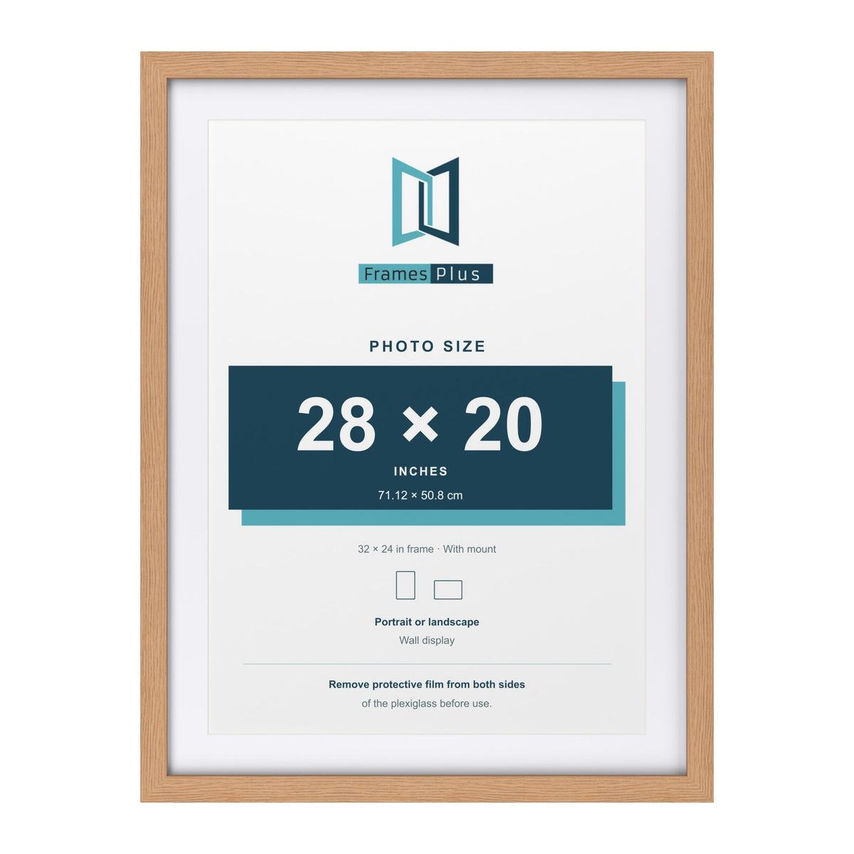 Classic Oak 32 x 24 inch picture frame with a white mount for a 28 x 20 inch photo