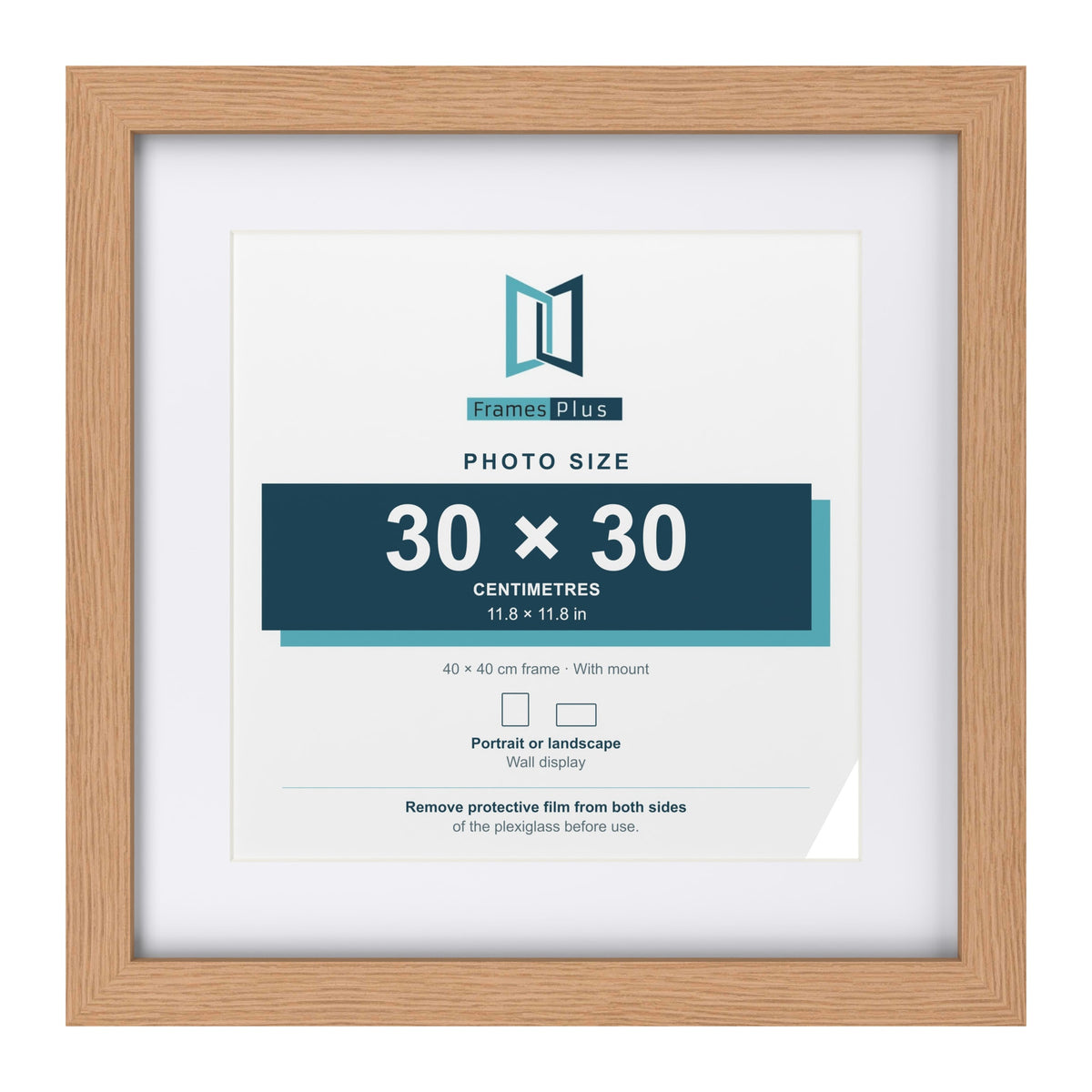 Classic Oak 40 x 40 cm picture frame with a white mount for a 30 x 30 cm photo