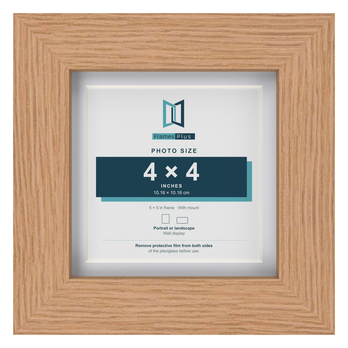 Classic Oak 5 x 5 inch picture frame with a white mount for a 4 x 4 inch photo