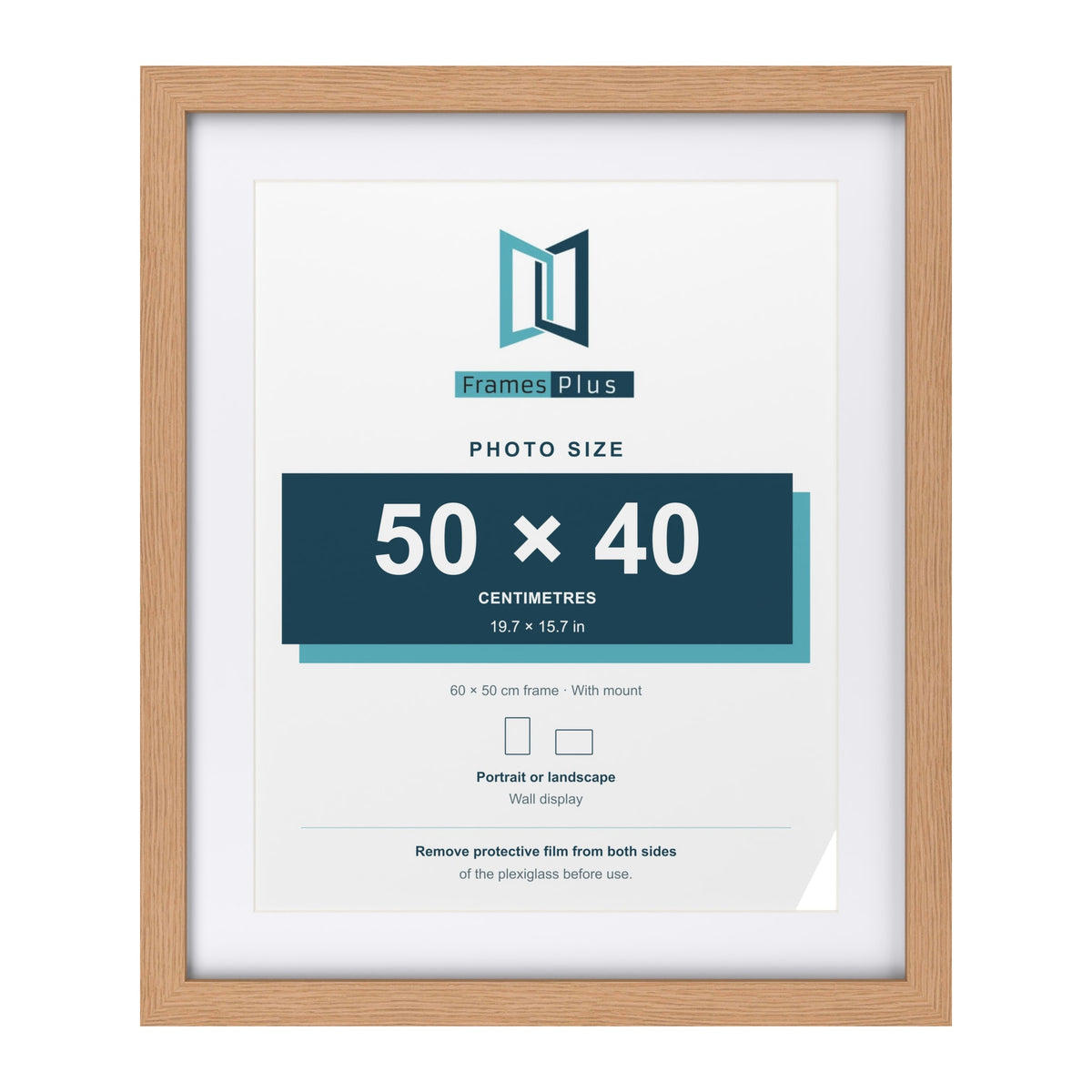Classic Oak 60 x 50 cm picture frame with a white mount for a 50 x 40 cm photo