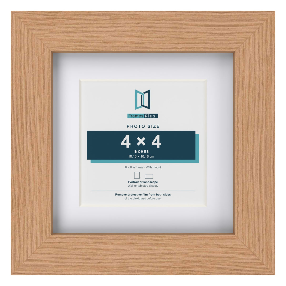 Classic Oak 6 x 6 inch picture frame with a white mount for a 4 x 4 inch photo