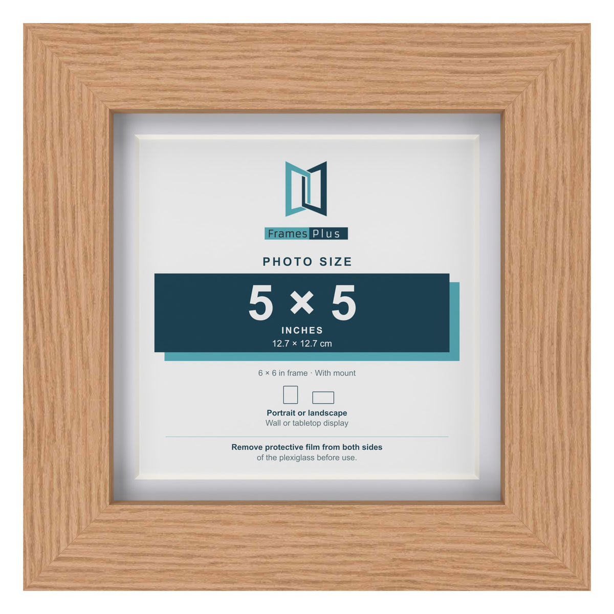 Classic Oak 6 x 6 inch picture frame with a white mount for a 5 x 5 inch photo