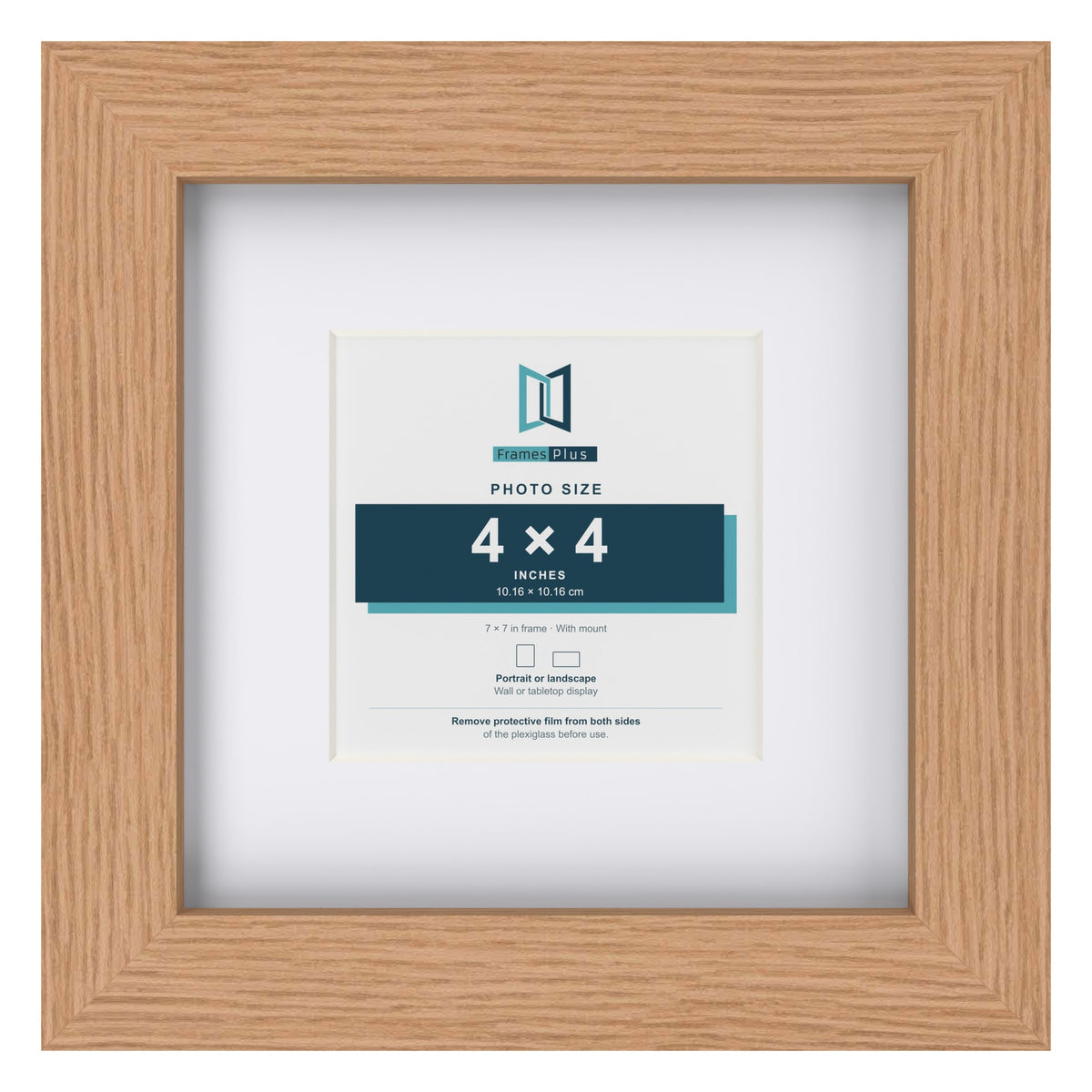 Classic Oak 7 x 7 inch picture frame with a white mount for a 4 x 4 inch photo