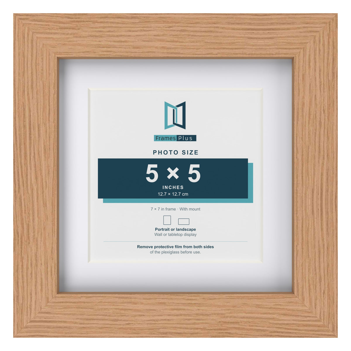 Classic Oak 7 x 7 inch picture frame with a white mount for a 5 x 5 inch photo