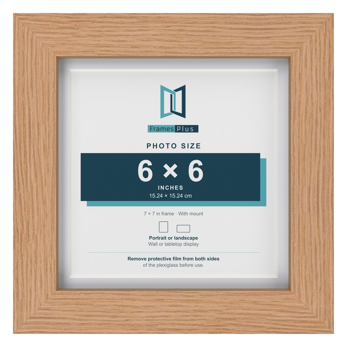 Classic Oak 7 x 7 inch picture frame with a white mount for a 6 x 6 inch photo