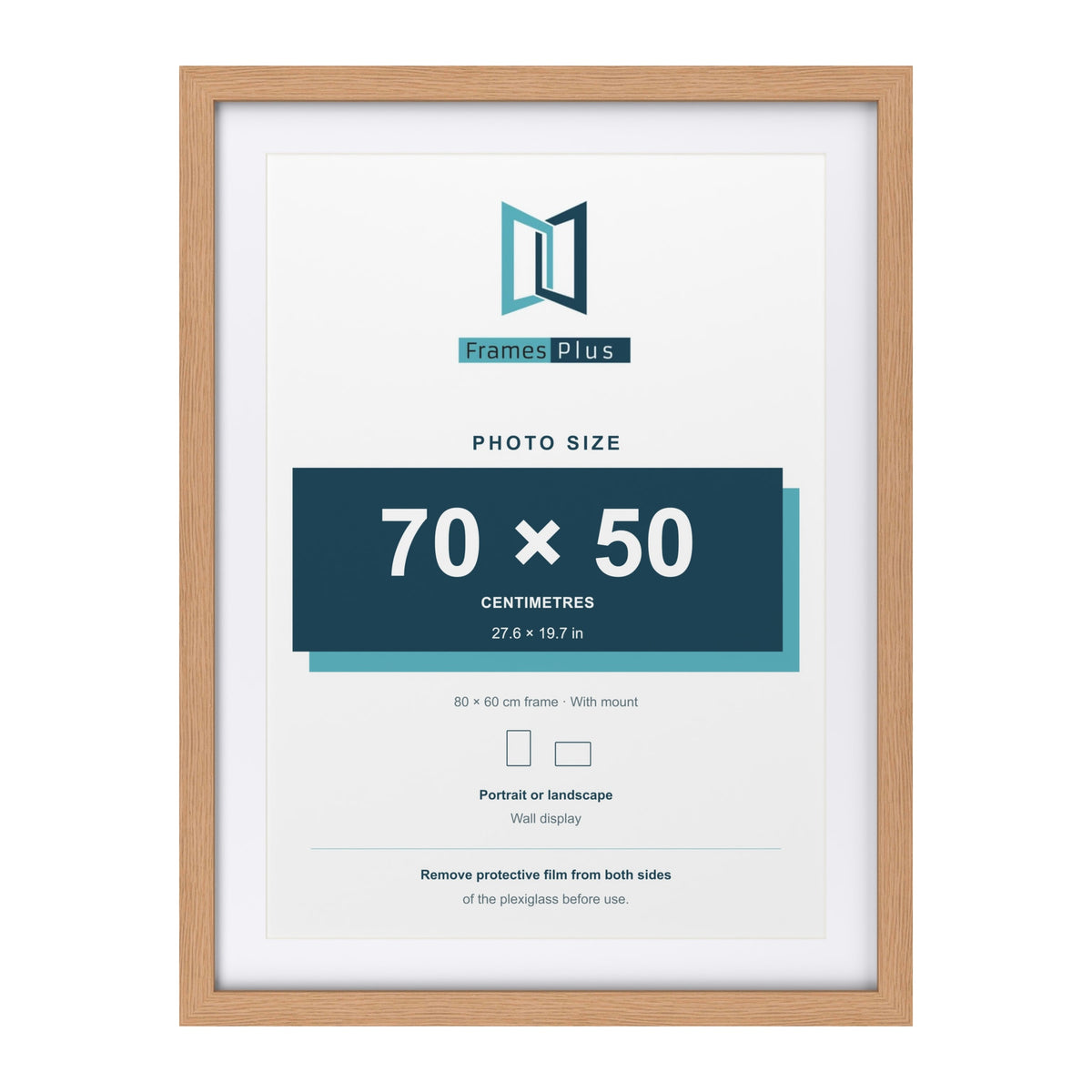 Classic Oak 80 x 60 cm picture frame with a white mount for a 70 x 50 cm photo