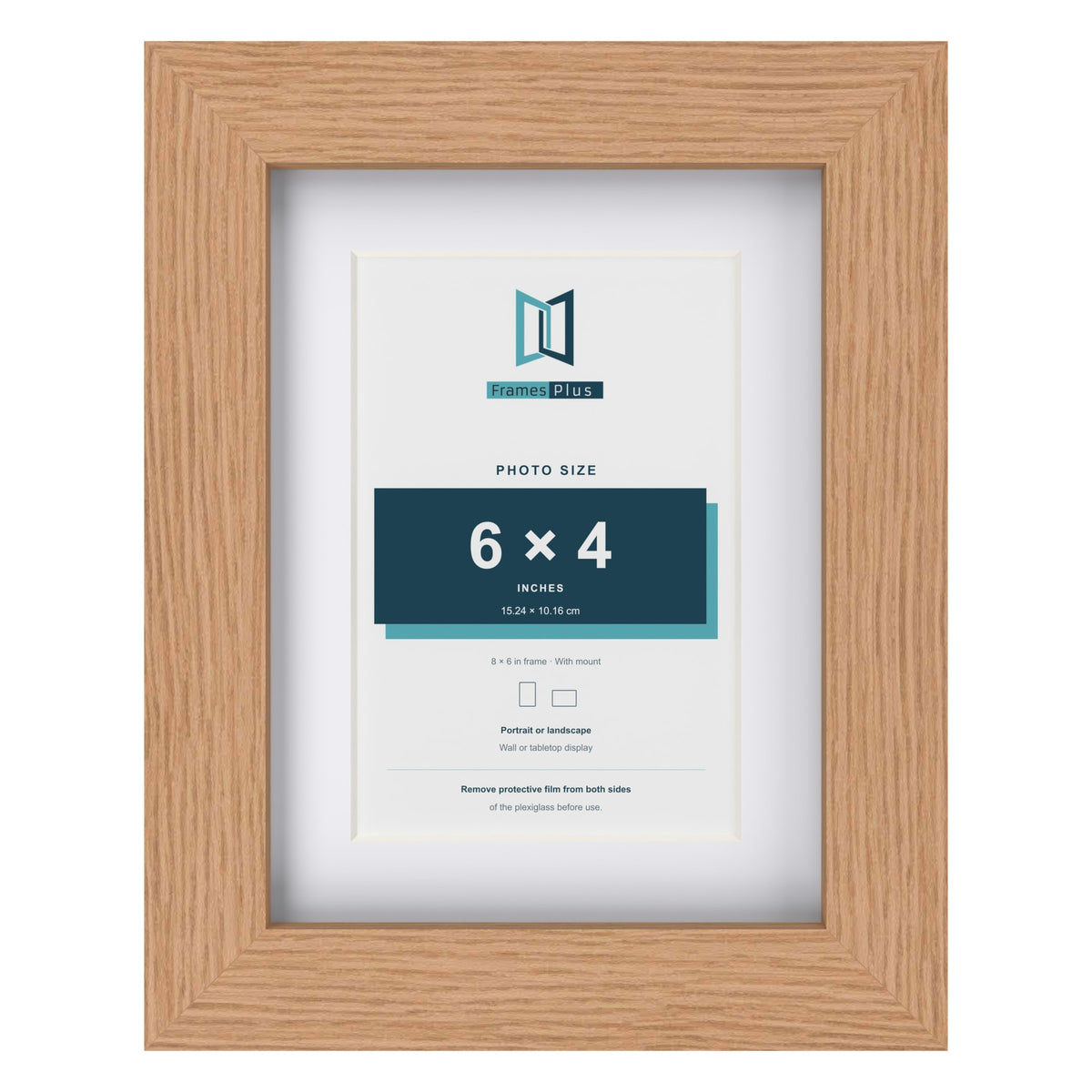 Classic Oak 8 x 6 inch picture frame with a white mount for a 6 x 4 inch photo