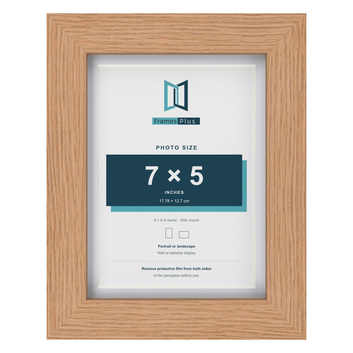 Classic Oak 8 x 6 inch picture frame with a white mount for a 7 x 5 inch photo