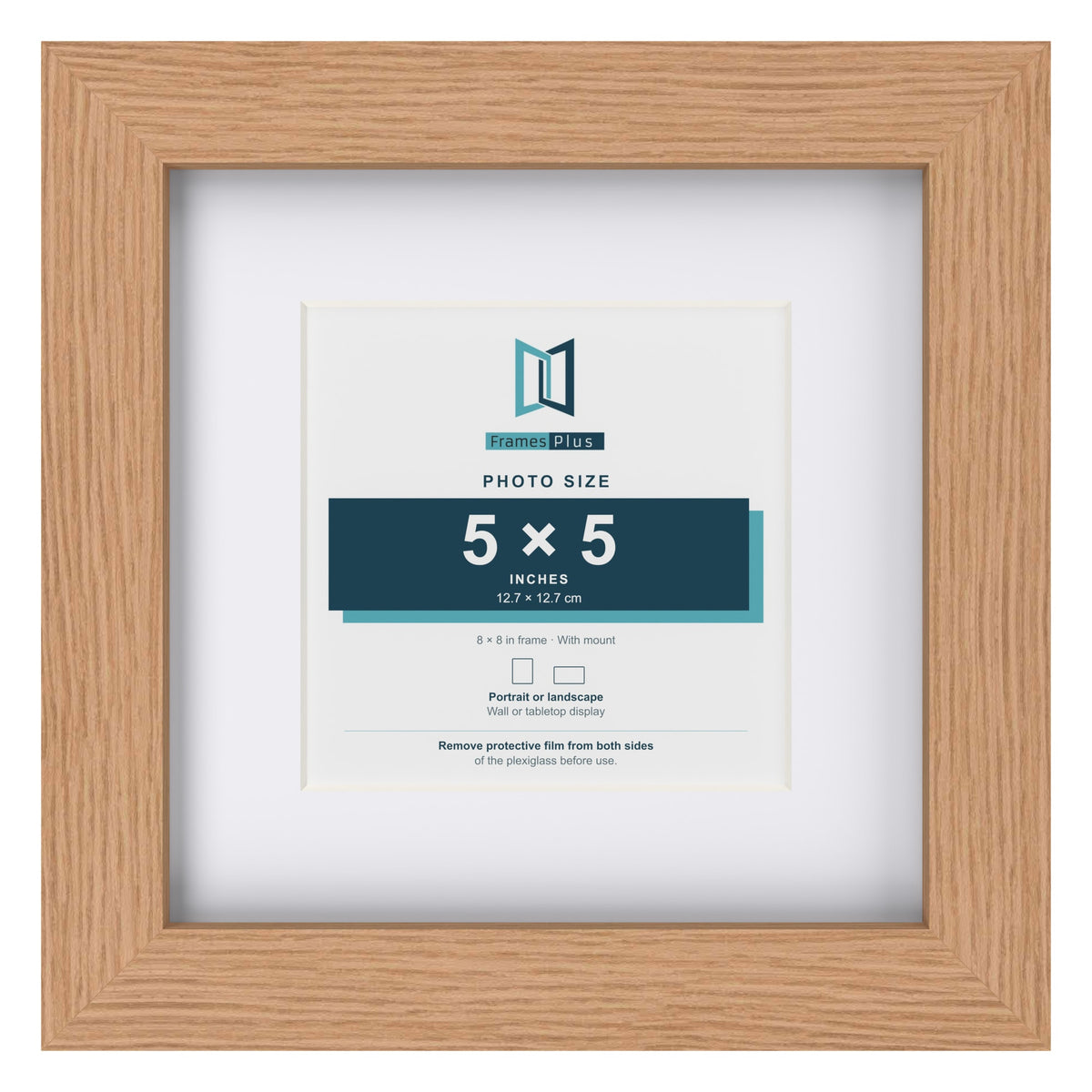 Classic Oak 8 x 8 inch picture frame with a white mount for a 5 x 5 inch photo