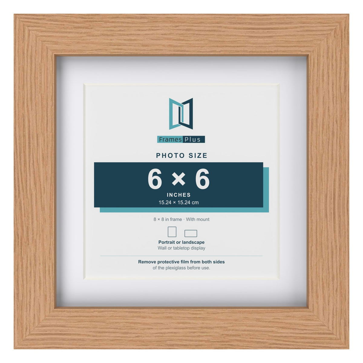 Classic Oak 8 x 8 inch picture frame with a white mount for a 6 x 6 inch photo