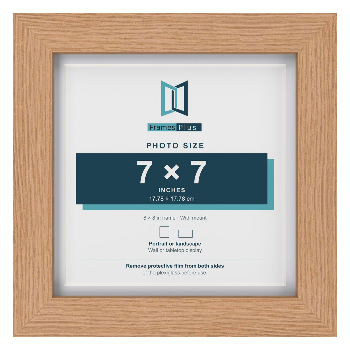 Classic Oak 8 x 8 inch picture frame with a white mount for a 7 x 7 inch photo