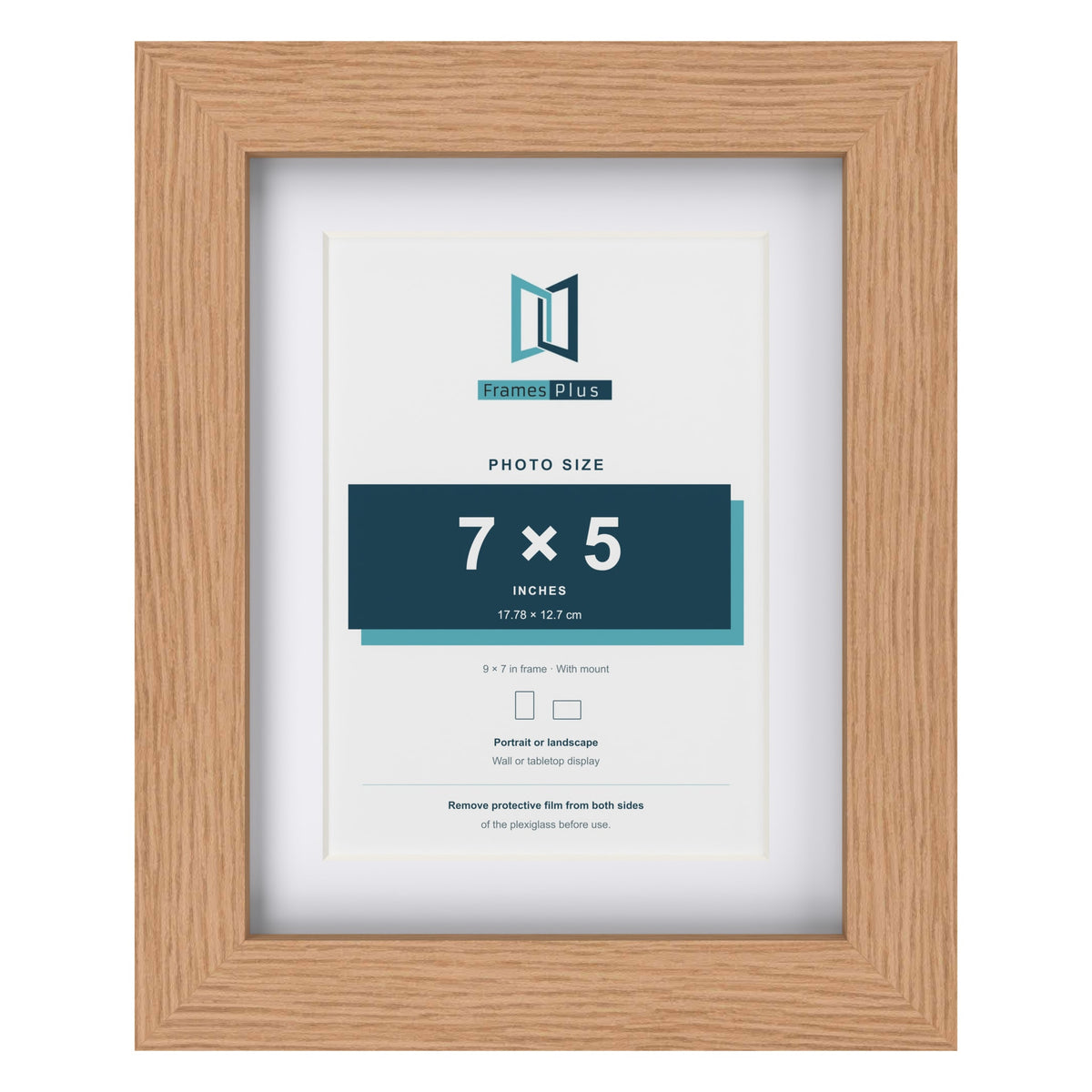 Classic Oak 9 x 7 inch picture frame with a white mount for a 7 x 5 inch photo