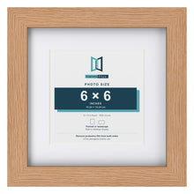 Classic Oak 9 x 9 inch picture frame with a white mount for a 6 x 6 inch photo