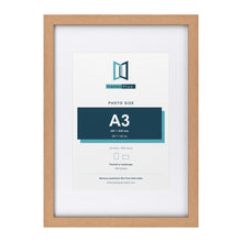 Classic Oak A2 picture frame with a white mount for an A3 photo