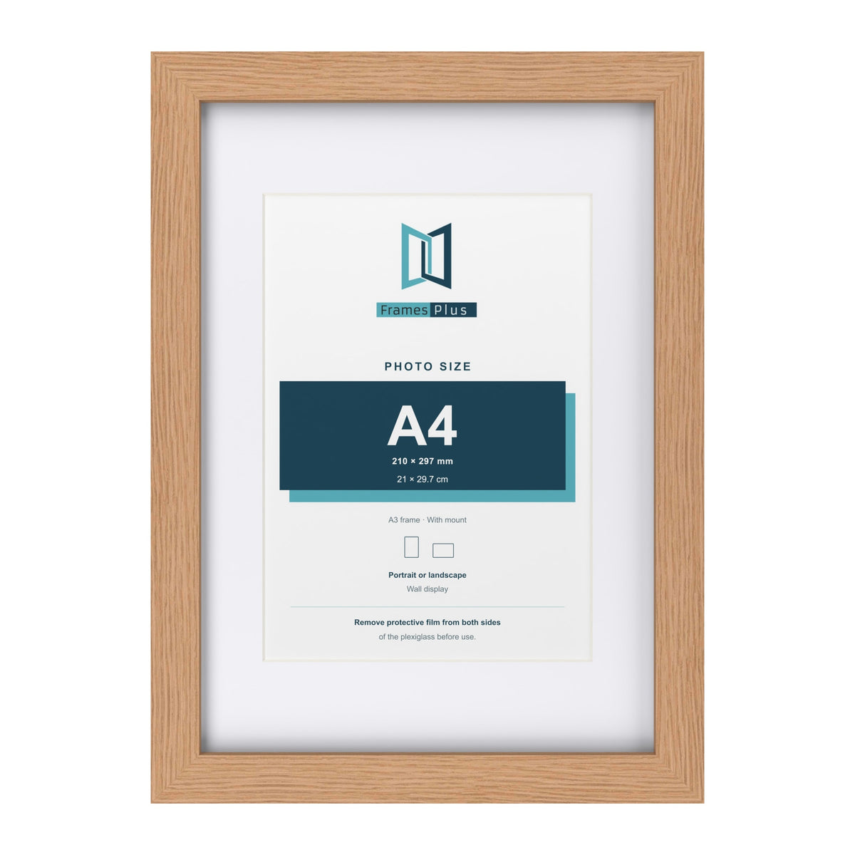 Classic Oak A3 picture frame with a white mount for an A4 photo