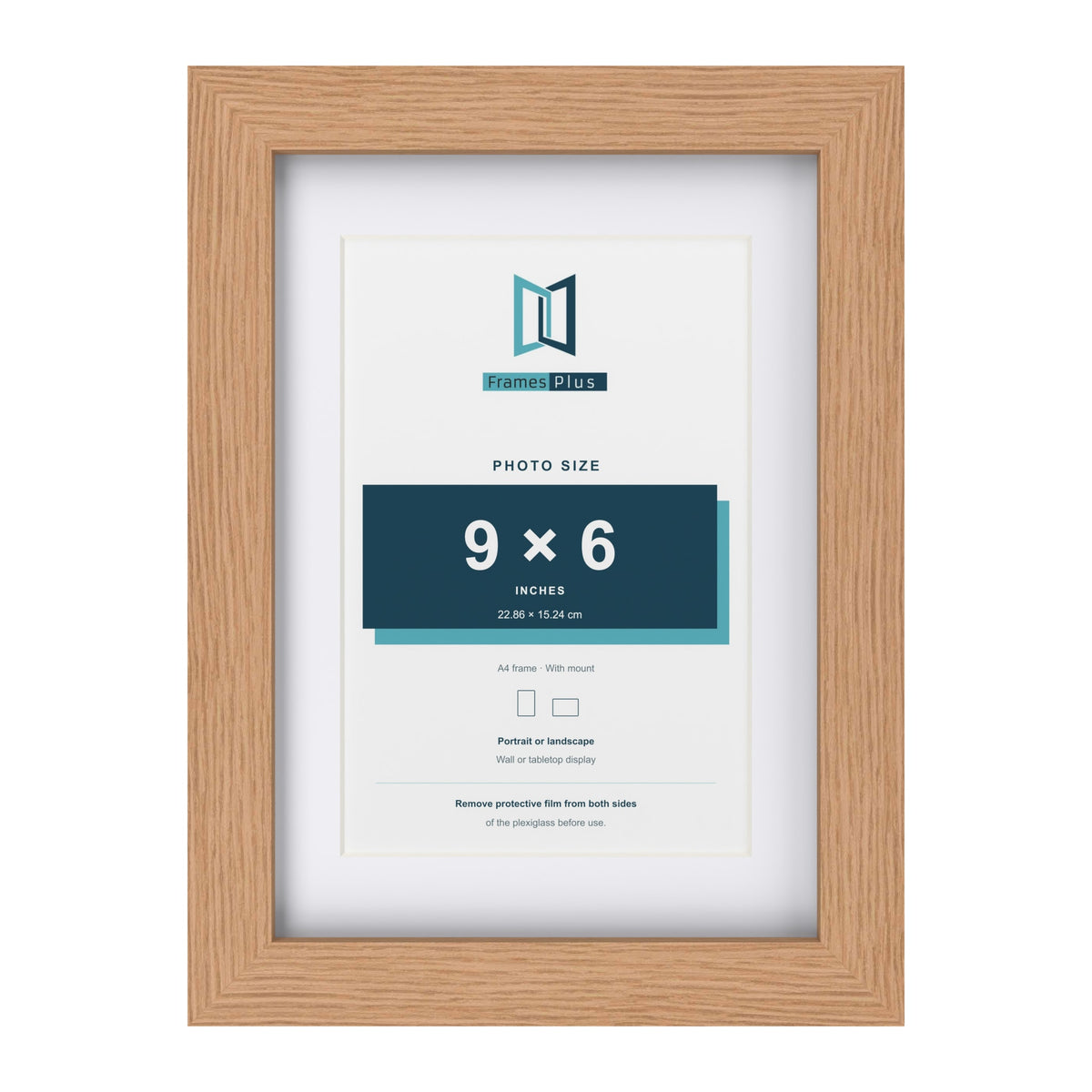 Classic Oak A4 picture frame with a white mount for a 9 x 6 inch photo