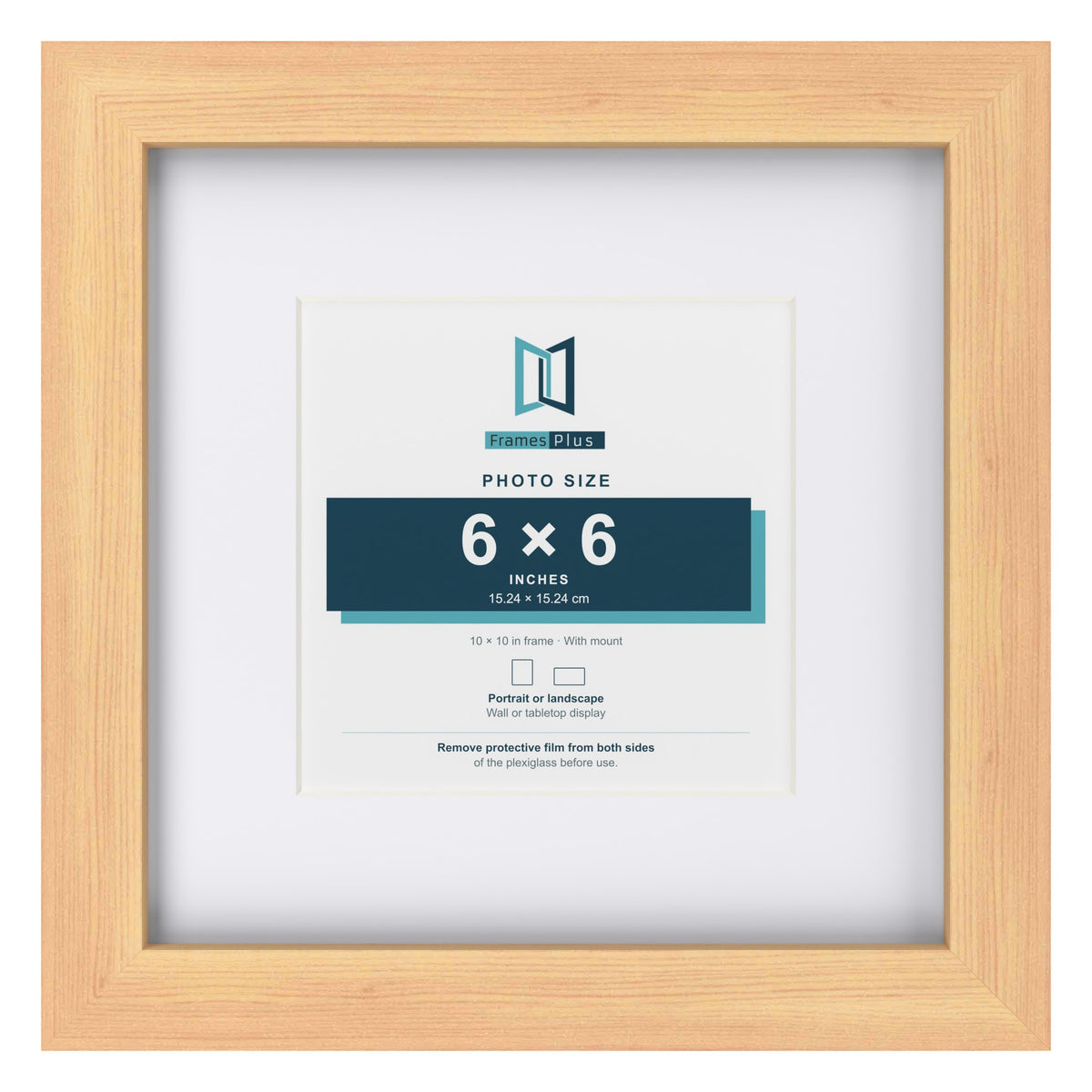 Classic Pine 10 x 10 inch picture frame with a white mount for a 6 x 6 inch photo