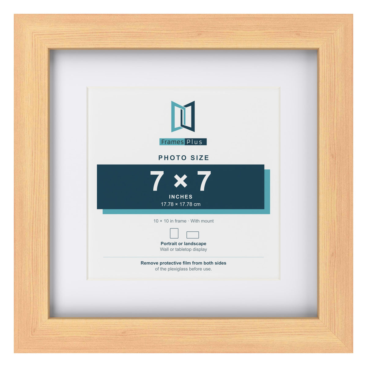 Classic Pine 10 x 10 inch picture frame with a white mount for a 7 x 7 inch photo