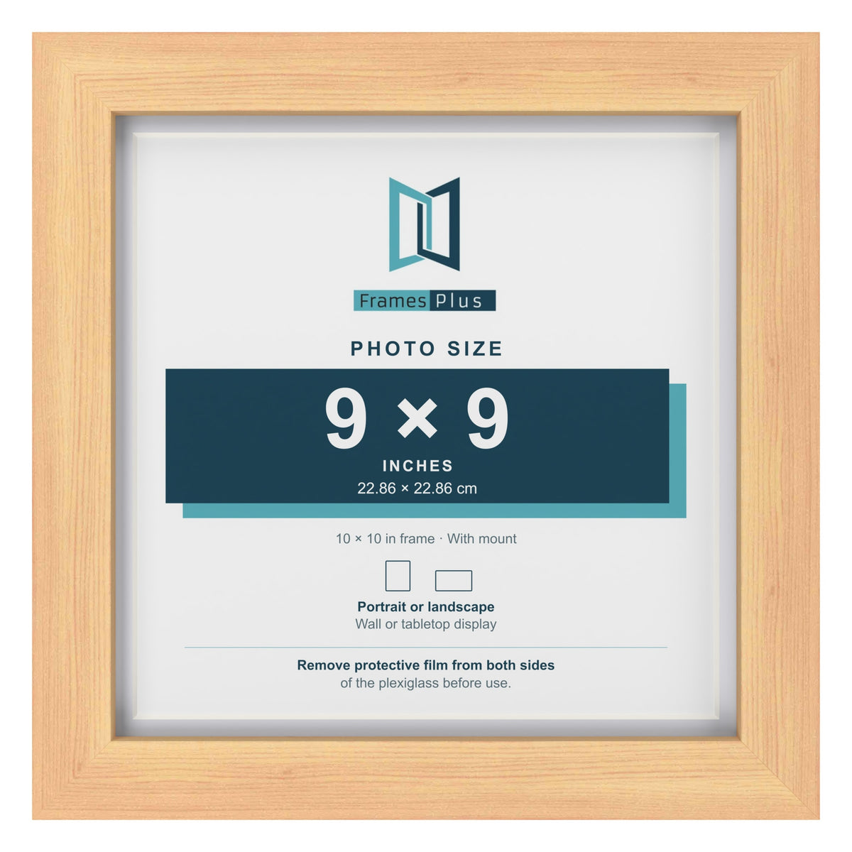 Classic Pine 10 x 10 inch picture frame with a white mount for a 9 x 9 inch photo