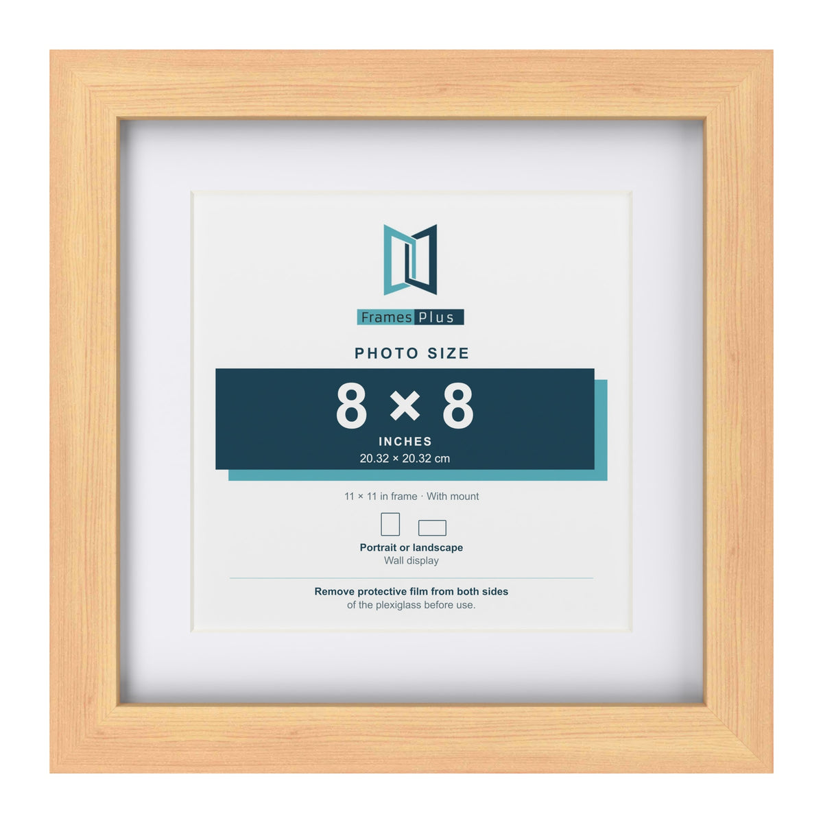 Classic Pine 11 x 11 inch picture frame with a white mount for an 8 x 8 inch photo