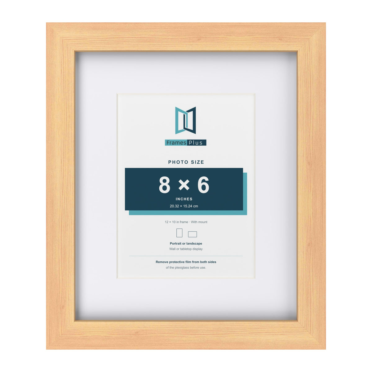 Classic Pine 12 x 10 inch picture frame with a white mount for an 8 x 6 inch photo