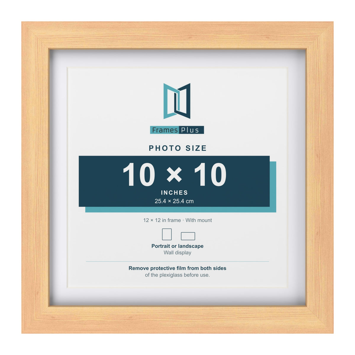 Classic Pine 12 x 12 inch picture frame with a white mount for a 10 x 10 inch photo