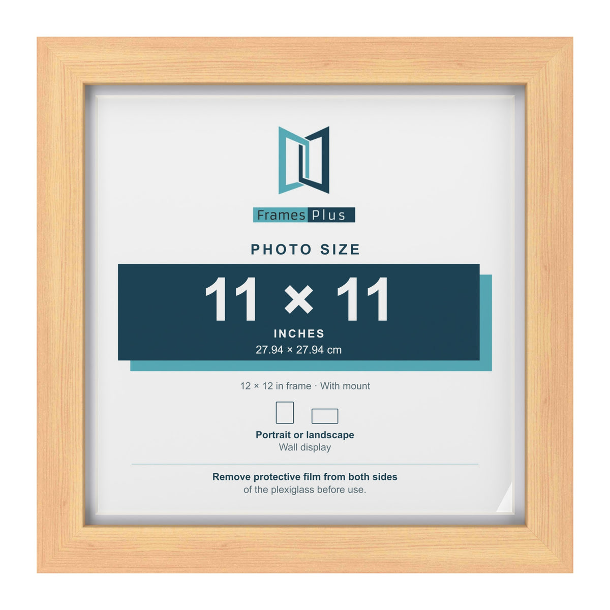 Classic Pine 12 x 12 inch picture frame with a white mount for an 11 x 11 inch photo