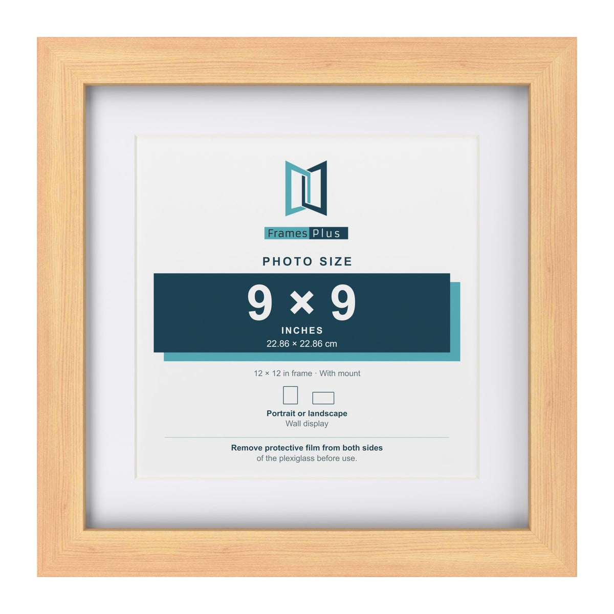 Classic Pine 12 x 12 inch picture frame with a white mount for a 9 x 9 inch photo