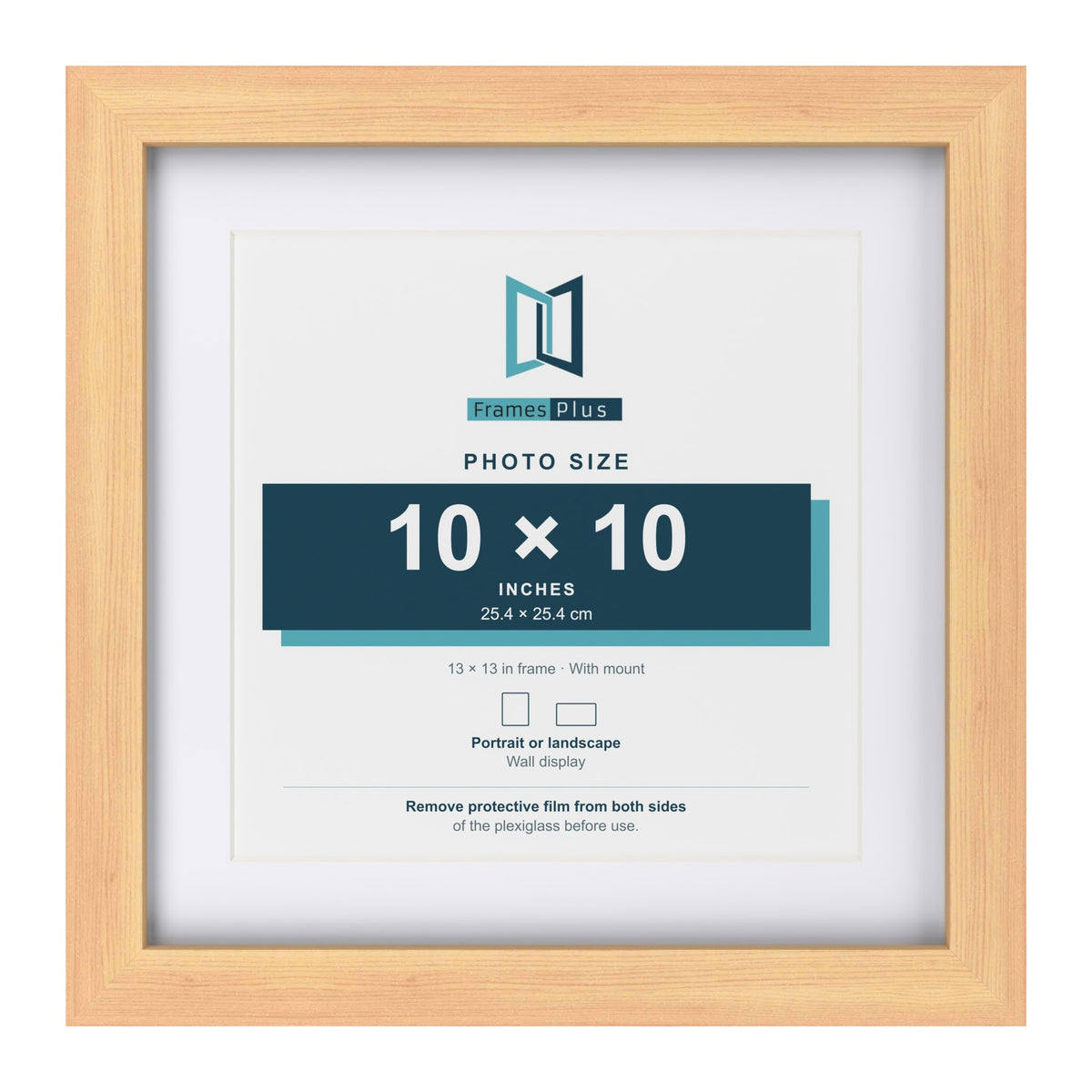 Classic Pine 13 x 13 inch picture frame with a white mount for a 10 x 10 inch photo