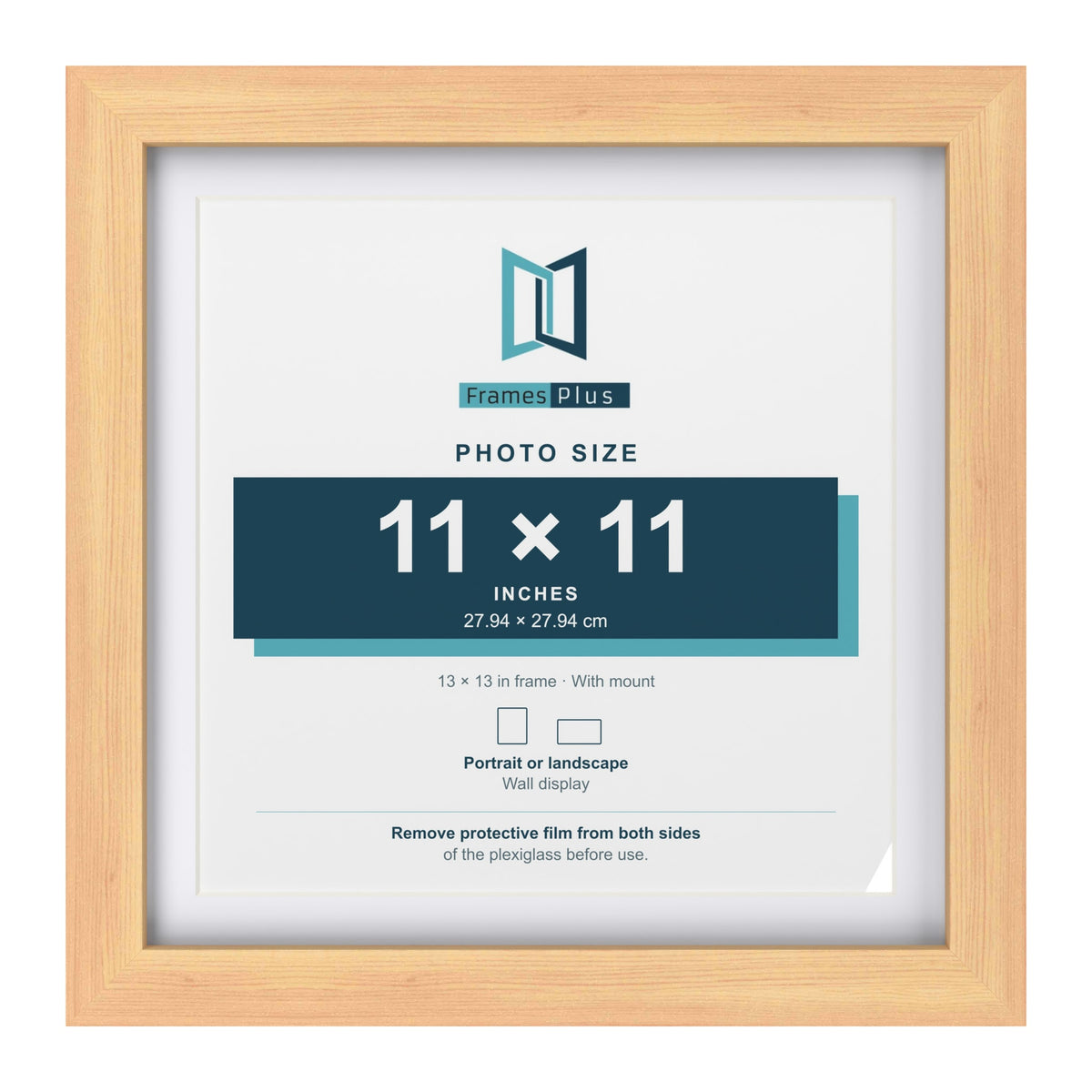 Classic Pine 13 x 13 inch picture frame with a white mount for an 11 x 11 inch photo