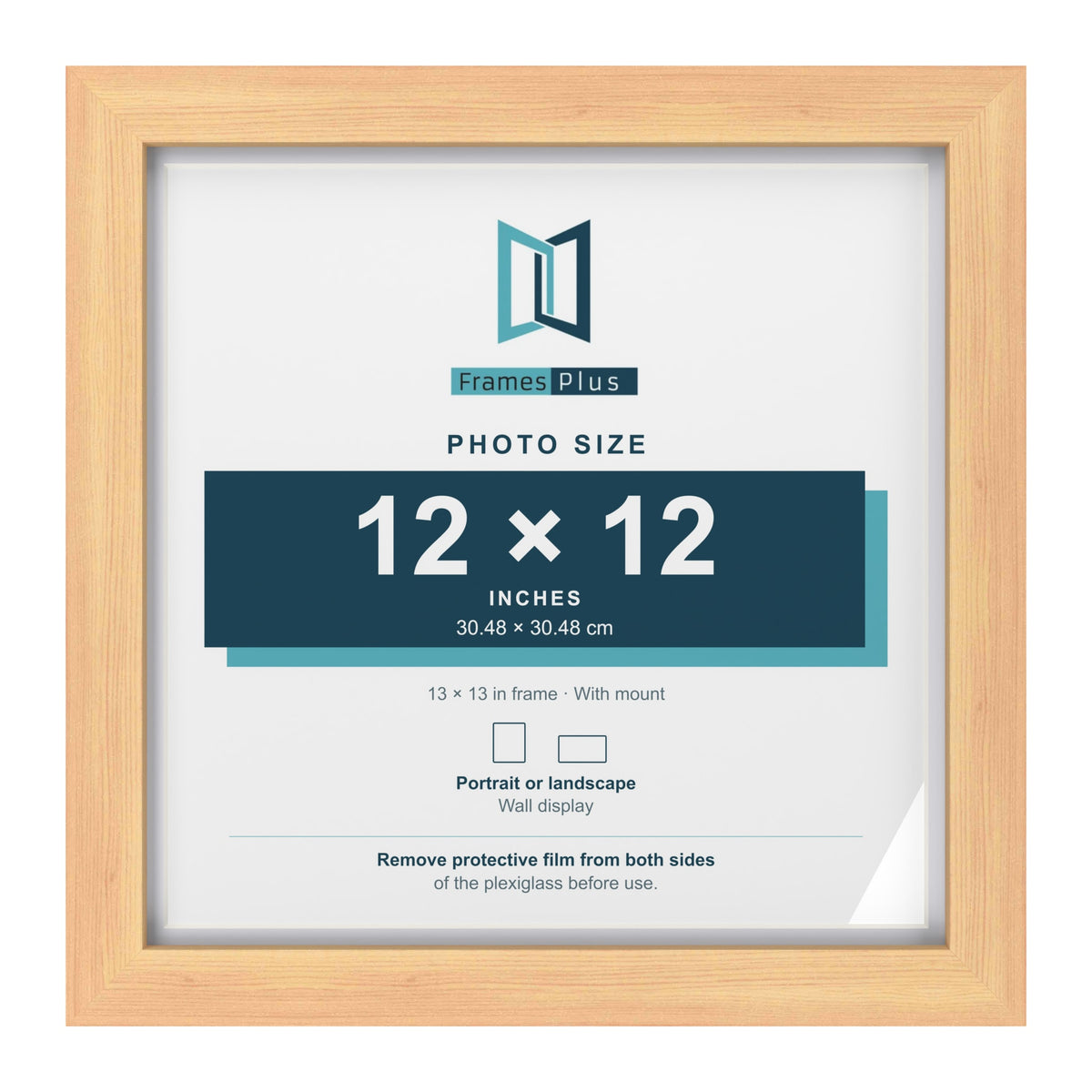 Classic Pine 13 x 13 inch picture frame with a white mount for a 12 x 12 inch photo