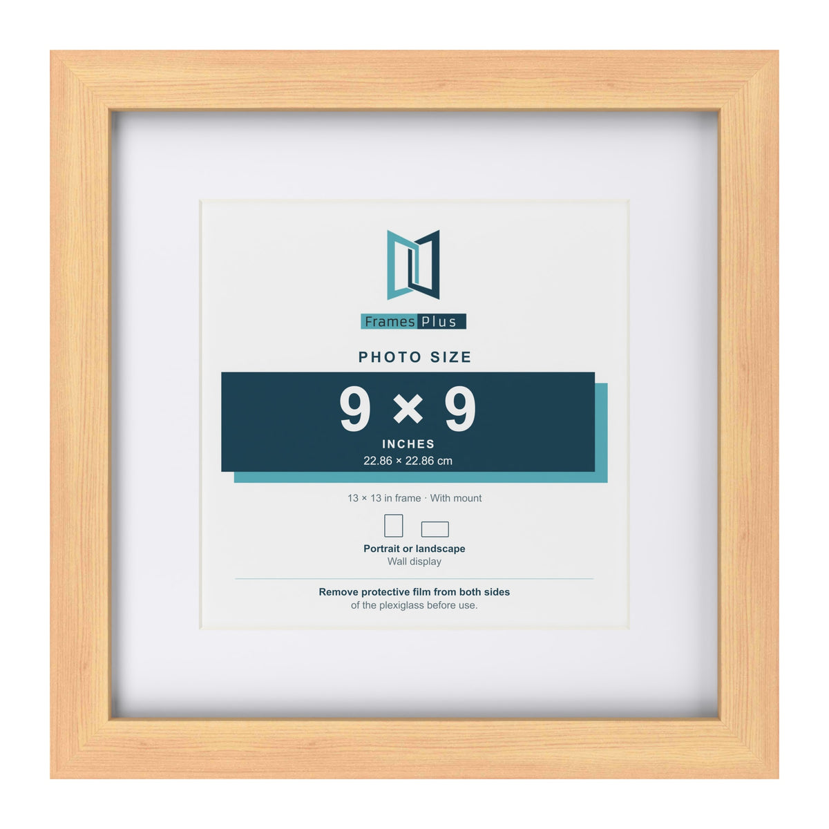 Classic Pine 13 x 13 inch picture frame with a white mount for a 9 x 9 inch photo