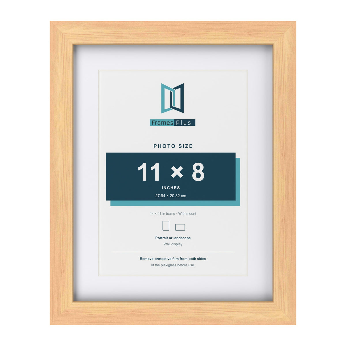 Classic Pine 14 x 11 inch picture frame with a white mount for an 11 x 8 inch photo