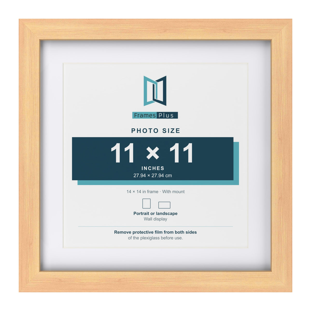 Classic Pine 14 x 14 inch picture frame with a white mount for an 11 x 11 inch photo