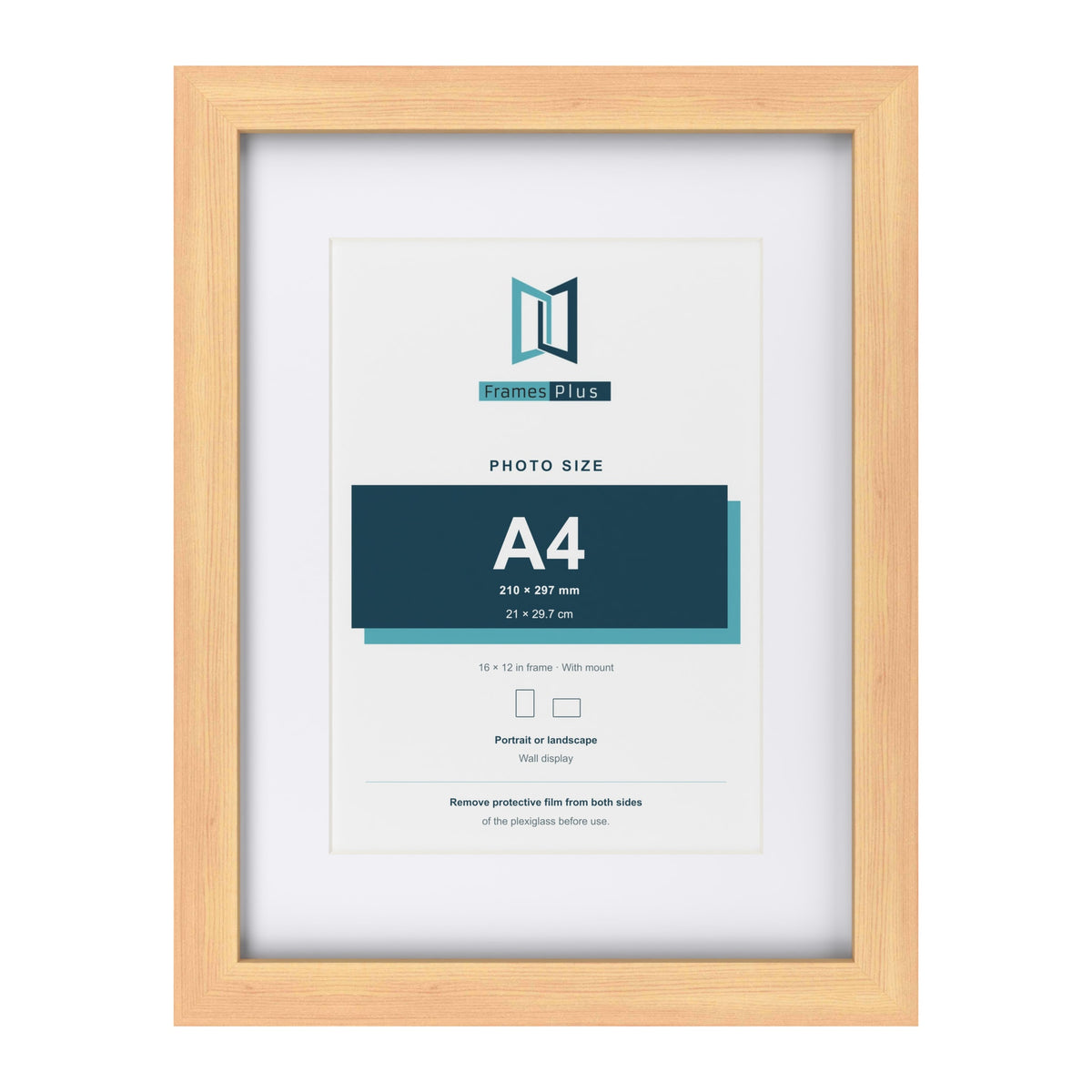 Classic Pine 16 x 12 inch picture frame with a white mount for an A4 photo