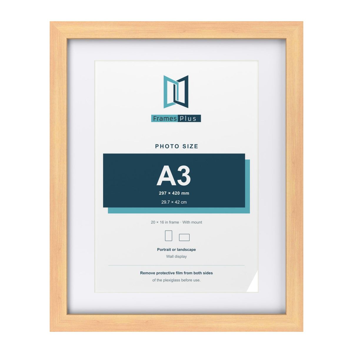 Classic Pine 20 x 16 inch picture frame with a white mount for an A3 photo