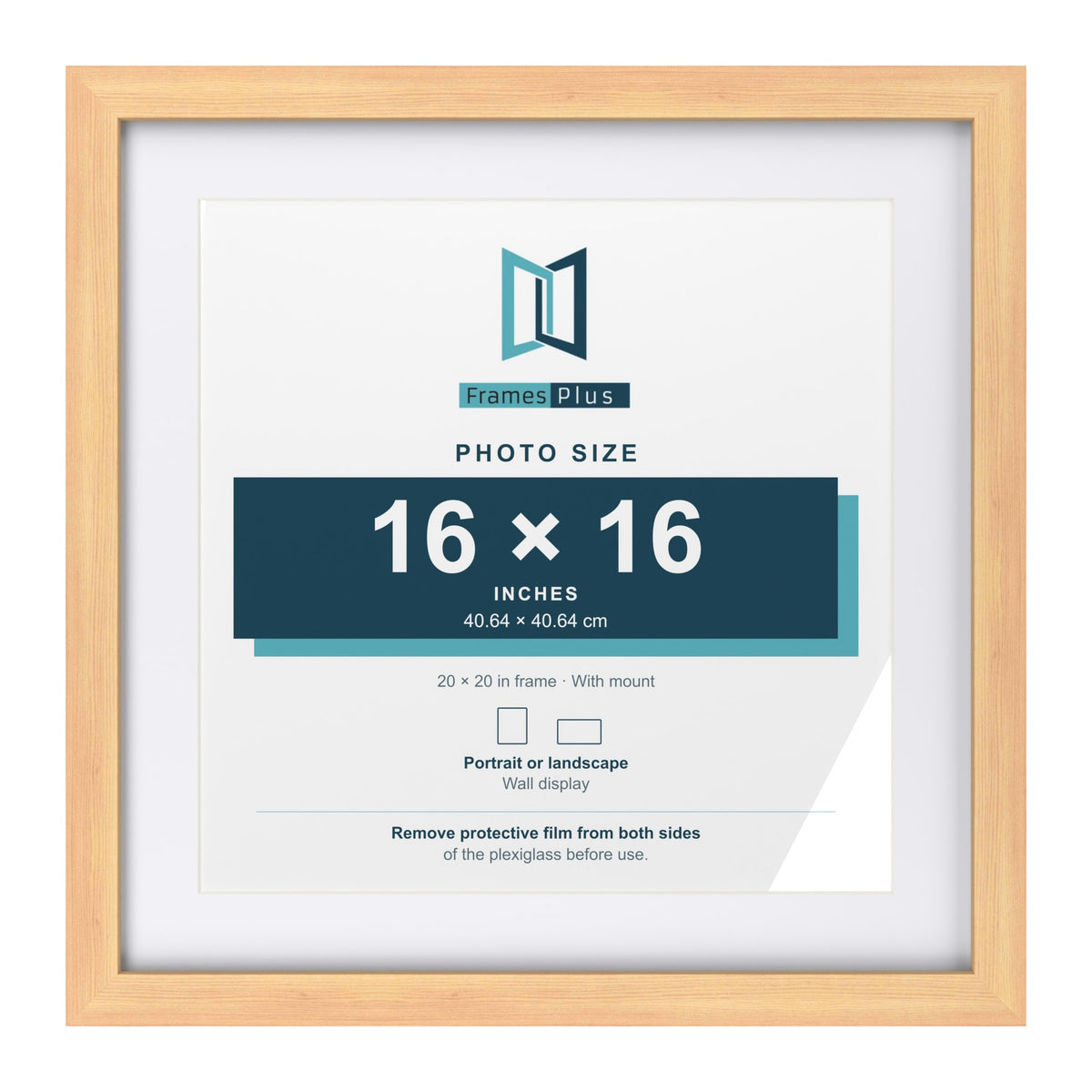 Classic Pine 20 x 20 inch picture frame with a white mount for a 16 x 16 inch photo