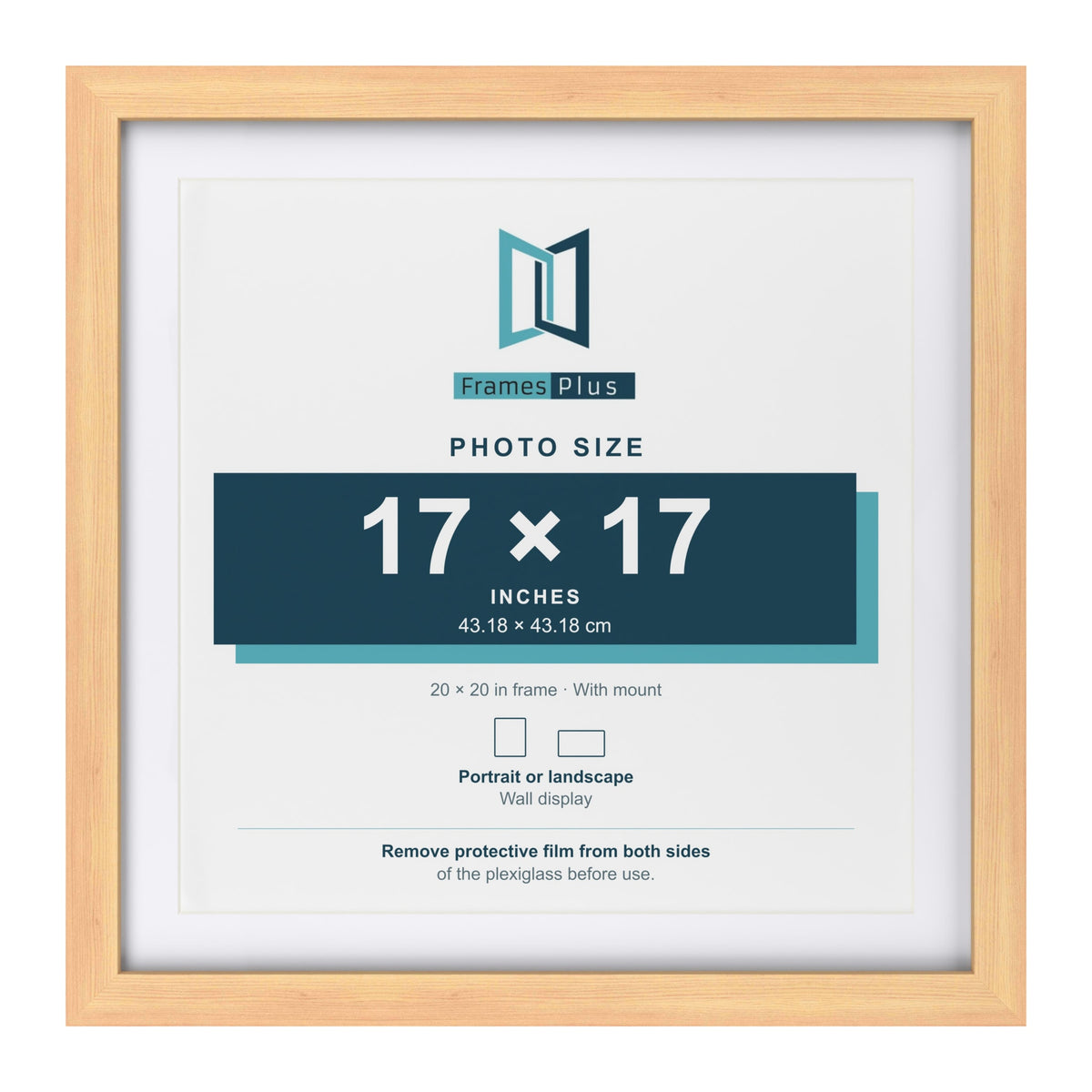 Classic Pine 20 x 20 inch picture frame with a white mount for a 17 x 17 inch photo