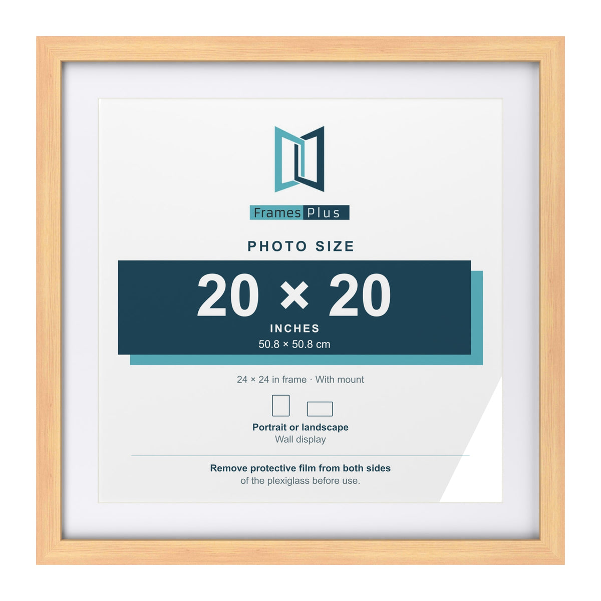 Classic Pine 24 x 24 inch picture frame with a white mount for a 20 x 20 inch photo